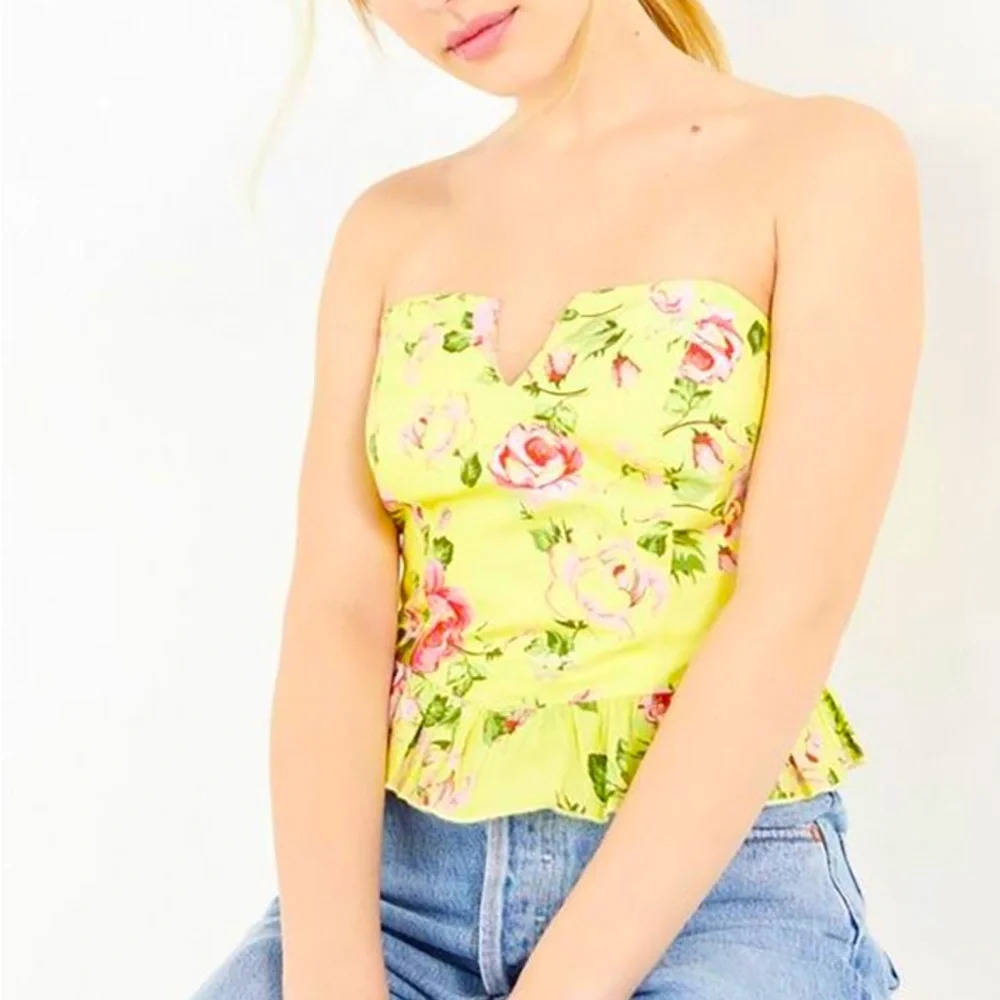 Urban outfitters strapless rose print bustier top